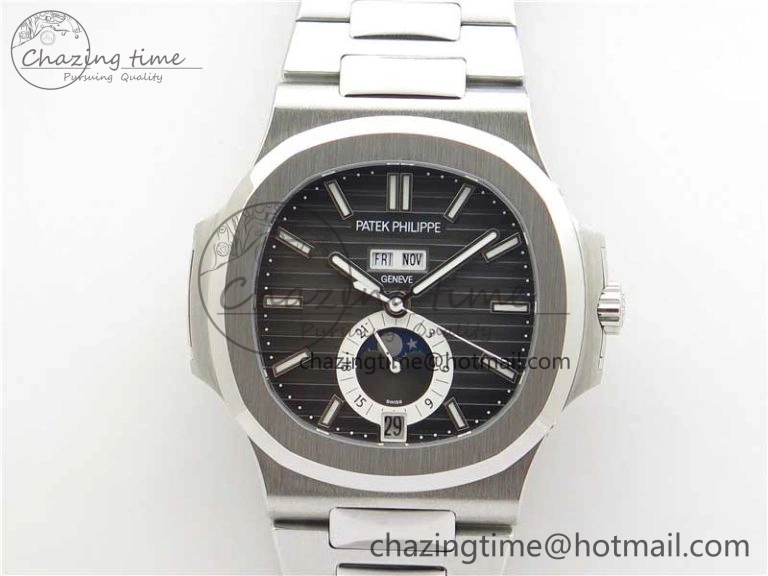 Nautilus 5726 Complicated SS GRF 1:1 Best Edition Black Textured Dial on SS Bracelet A324 V Upgraded 8872