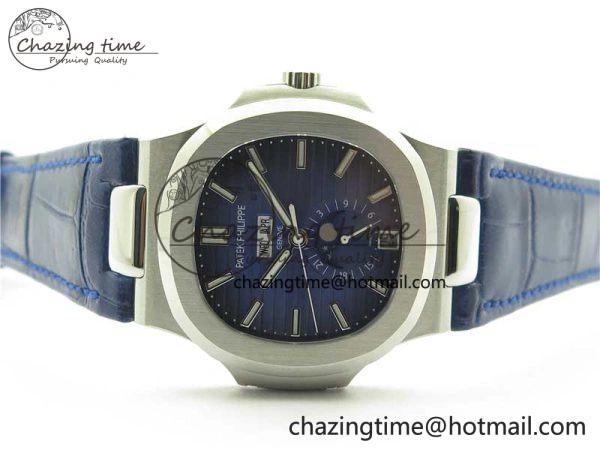 Upgraded Nautilus 5726 Complicated SS GRF 1:1 Best Edition Blue Textured Dial on Blue Leather Strap A324 V 8866
