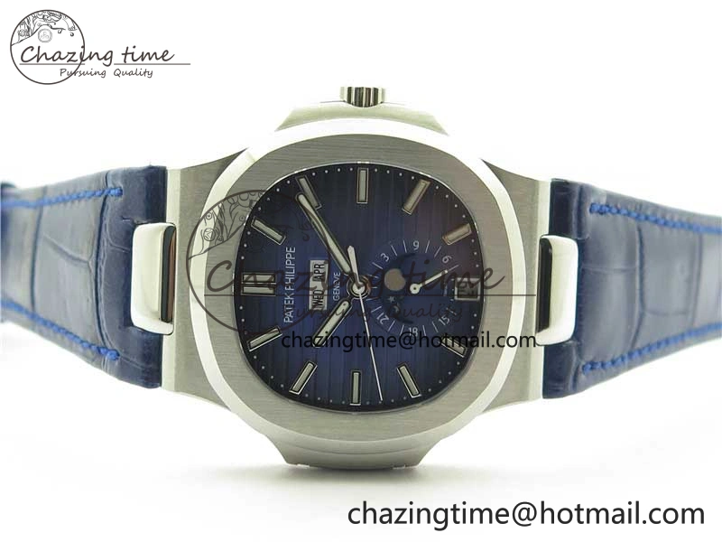 Upgraded Nautilus 5726 Complicated SS GRF 1:1 Best Edition Blue Textured Dial on Blue Leather Strap A324 V 8866