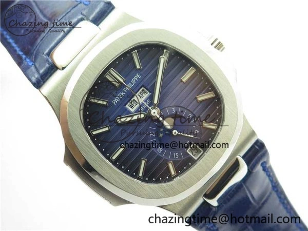 Upgraded Nautilus 5726 Complicated SS GRF 1:1 Best Edition Blue Textured Dial on Blue Leather Strap A324 V 8866