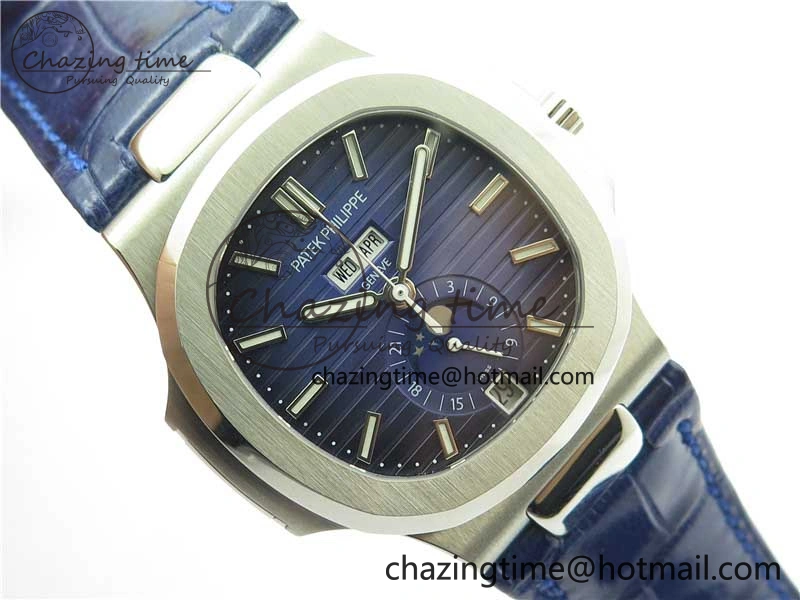 Upgraded Nautilus 5726 Complicated SS GRF 1:1 Best Edition Blue Textured Dial on Blue Leather Strap A324 V 8866