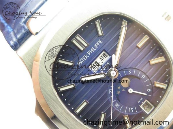 Upgraded Nautilus 5726 Complicated SS GRF 1:1 Best Edition Blue Textured Dial on Blue Leather Strap A324 V 8866