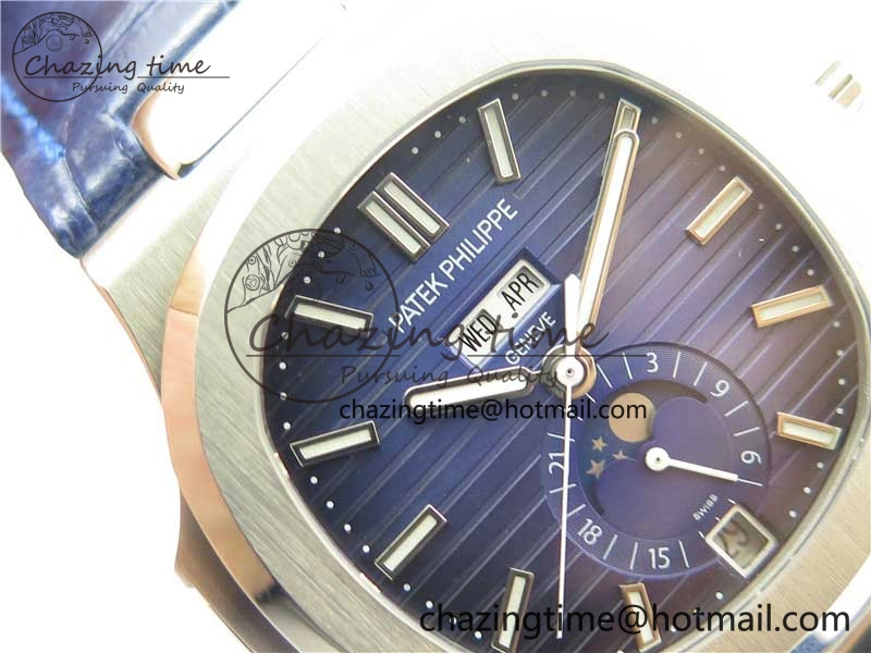 Upgraded Nautilus 5726 Complicated SS GRF 1:1 Best Edition Blue Textured Dial on Blue Leather Strap A324 V 8866