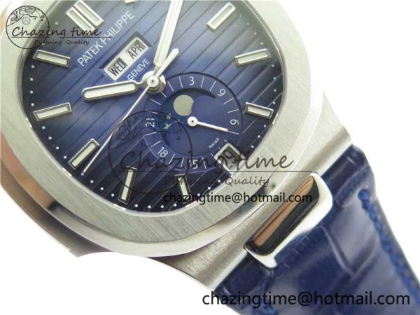Upgraded Nautilus 5726 Complicated SS GRF 1:1 Best Edition Blue Textured Dial on Blue Leather Strap A324 V 8866