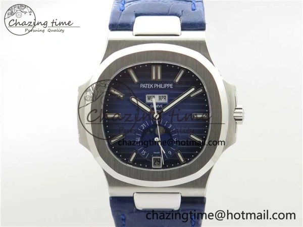 Upgraded Nautilus 5726 Complicated SS GRF 1:1 Best Edition Blue Textured Dial on Blue Leather Strap A324 V 8866