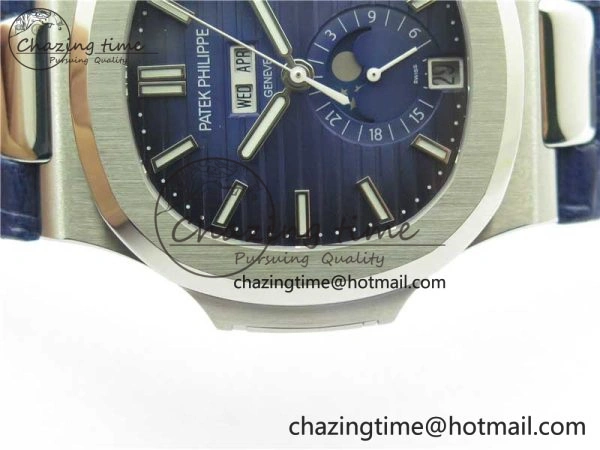 Upgraded Nautilus 5726 Complicated SS GRF 1:1 Best Edition Blue Textured Dial on Blue Leather Strap A324 V 8866