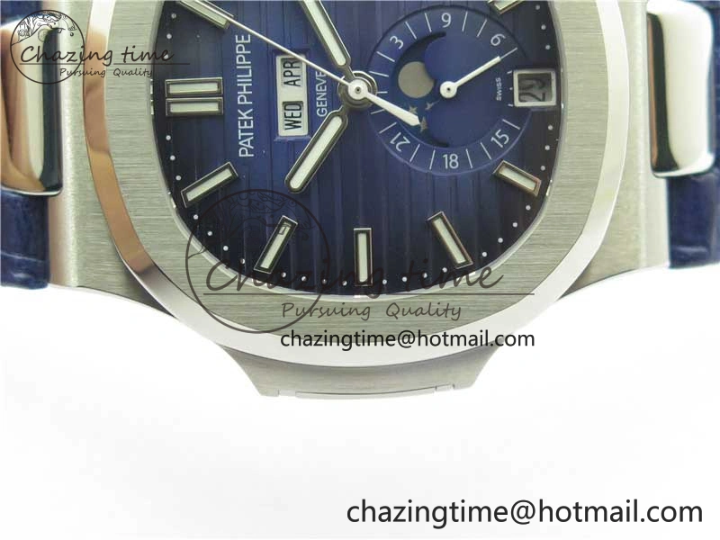Upgraded Nautilus 5726 Complicated SS GRF 1:1 Best Edition Blue Textured Dial on Blue Leather Strap A324 V 8866