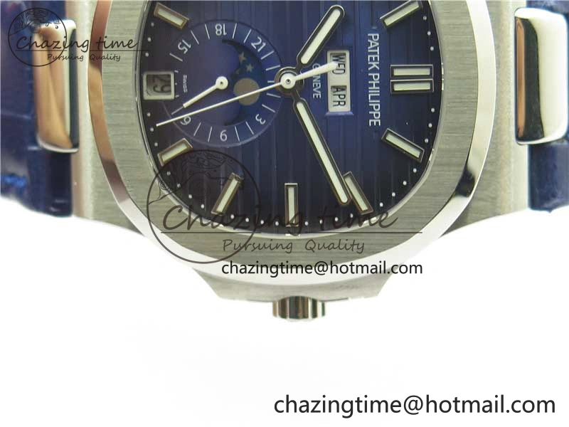 Upgraded Nautilus 5726 Complicated SS GRF 1:1 Best Edition Blue Textured Dial on Blue Leather Strap A324 V 8866
