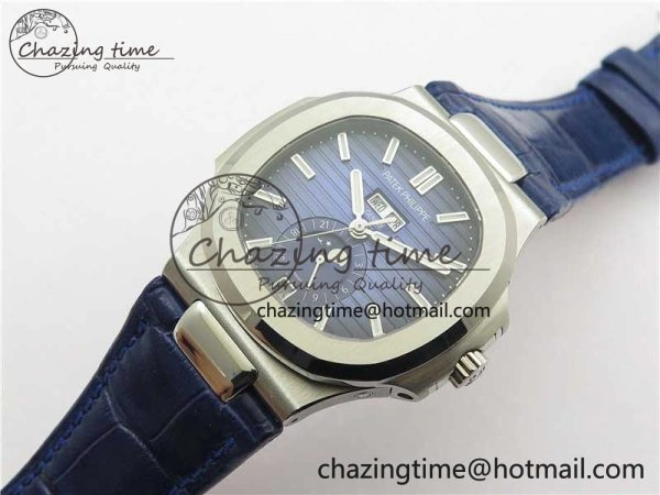 Upgraded Nautilus 5726 Complicated SS GRF 1:1 Best Edition Blue Textured Dial on Blue Leather Strap A324 V 8866