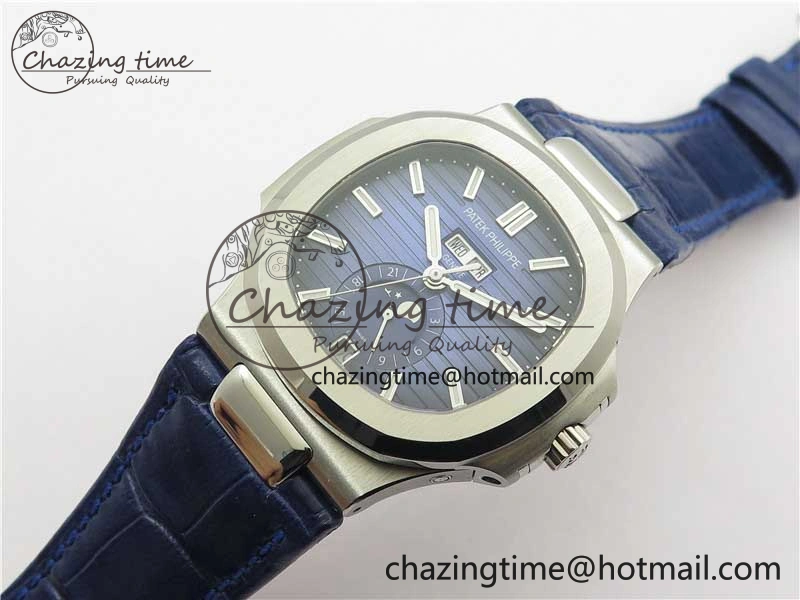 Upgraded Nautilus 5726 Complicated SS GRF 1:1 Best Edition Blue Textured Dial on Blue Leather Strap A324 V 8866
