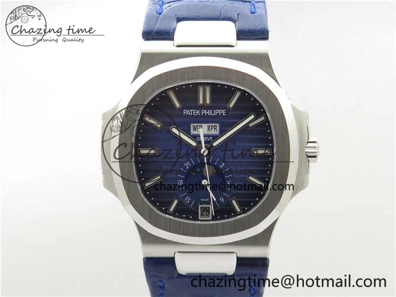 Upgraded Nautilus 5726 Complicated SS GRF 1:1 Best Edition Blue Textured Dial on Blue Leather Strap A324 V 8866