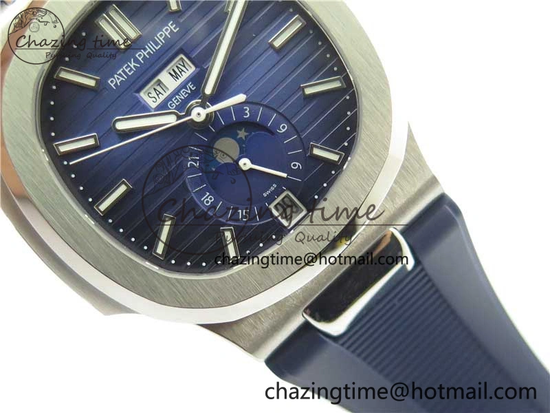 Nautilus 5726 Complicated SS GRF 1:1 Best Edition Blue Textured Dial on Blue Rubber Strap A324 V Affordable 8869