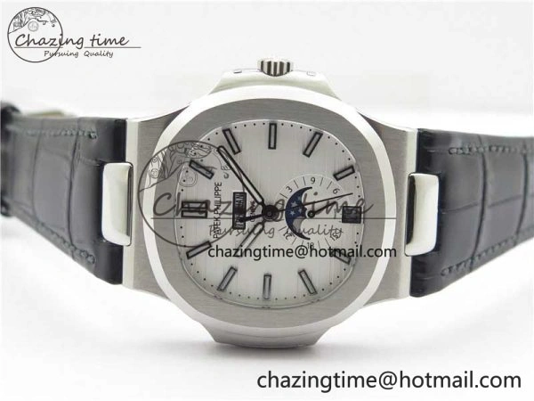 Nautilus 5726 Complicated SS GRF 1:1 Best Edition White Textured Dial on Black Leather Strap A324 V HighQuality 8867