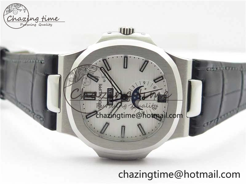 Nautilus 5726 Complicated SS GRF 1:1 Best Edition White Textured Dial on Black Leather Strap A324 V HighQuality 8867