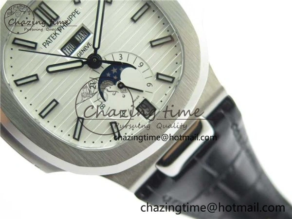 Nautilus 5726 Complicated SS GRF 1:1 Best Edition White Textured Dial on Black Leather Strap A324 V HighQuality 8867