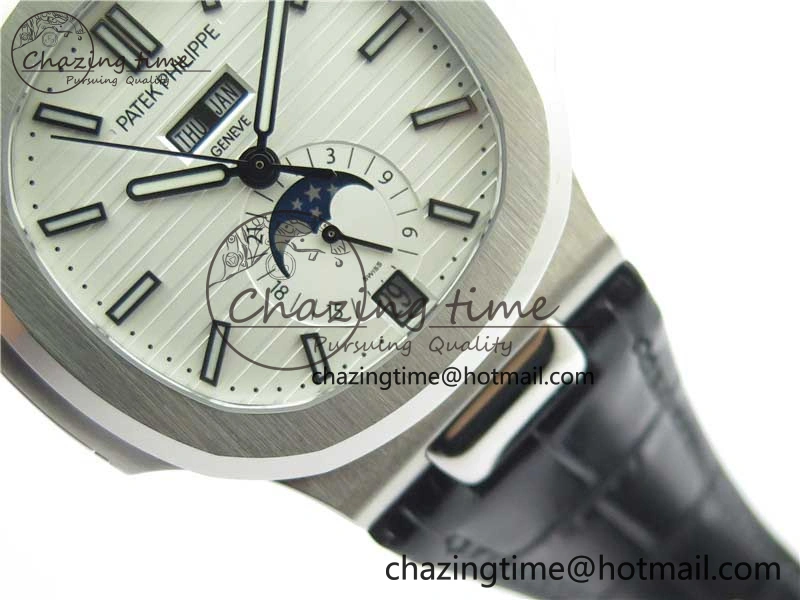 Nautilus 5726 Complicated SS GRF 1:1 Best Edition White Textured Dial on Black Leather Strap A324 V HighQuality 8867