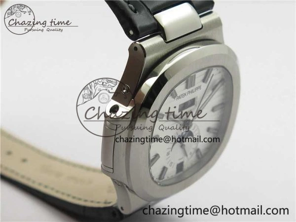 Nautilus 5726 Complicated SS GRF 1:1 Best Edition White Textured Dial on Black Leather Strap A324 V HighQuality 8867