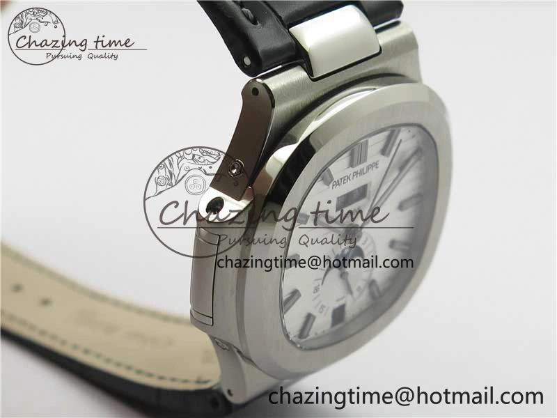 Nautilus 5726 Complicated SS GRF 1:1 Best Edition White Textured Dial on Black Leather Strap A324 V HighQuality 8867