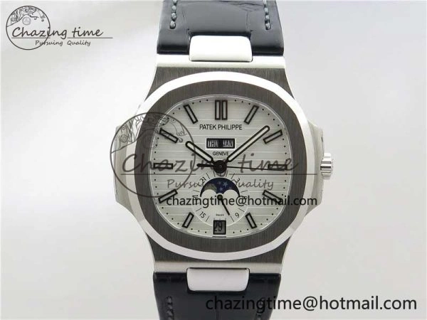 Nautilus 5726 Complicated SS GRF 1:1 Best Edition White Textured Dial on Black Leather Strap A324 V HighQuality 8867