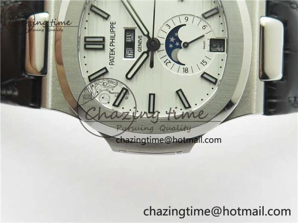 Nautilus 5726 Complicated SS GRF 1:1 Best Edition White Textured Dial on Black Leather Strap A324 V HighQuality 8867