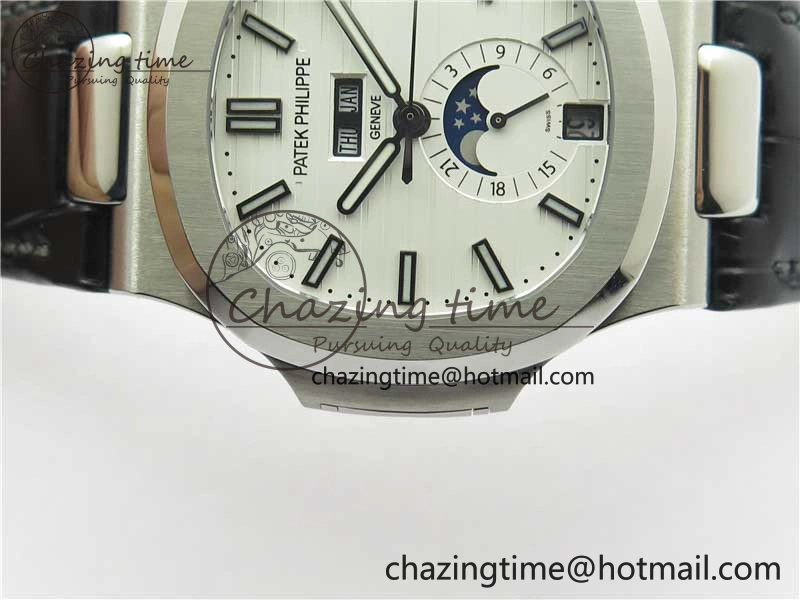 Nautilus 5726 Complicated SS GRF 1:1 Best Edition White Textured Dial on Black Leather Strap A324 V HighQuality 8867