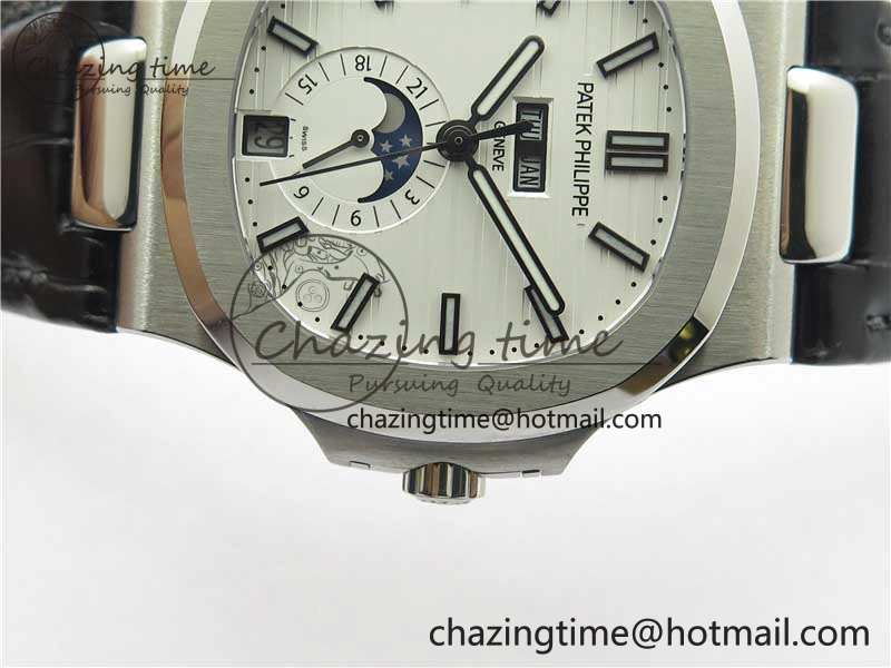 Nautilus 5726 Complicated SS GRF 1:1 Best Edition White Textured Dial on Black Leather Strap A324 V HighQuality 8867