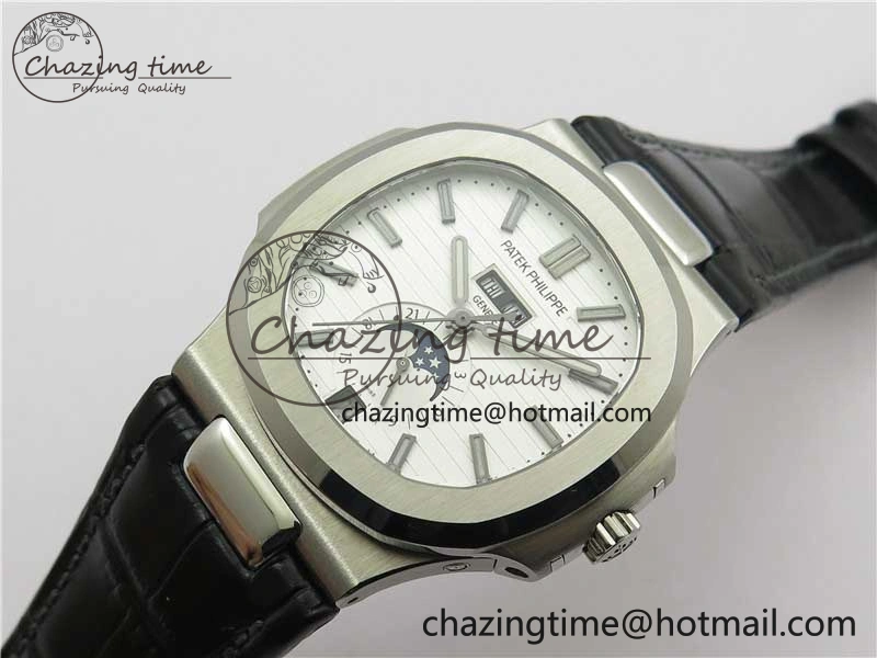 Nautilus 5726 Complicated SS GRF 1:1 Best Edition White Textured Dial on Black Leather Strap A324 V HighQuality 8867