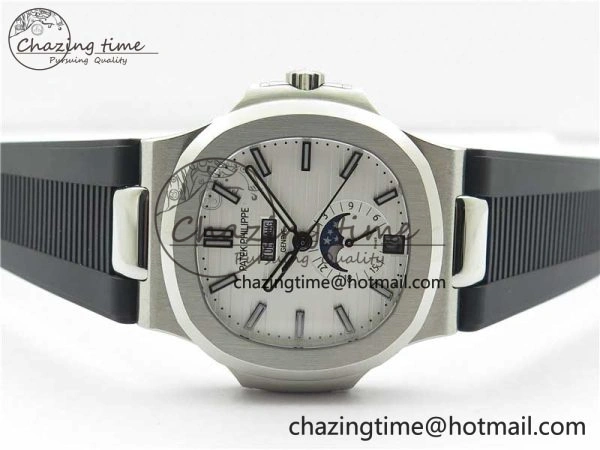 Nautilus 5726 Complicated SS GRF 1:1 Best Edition White Textured Dial on Black Rubber Strap A324 V Comfortable 8871