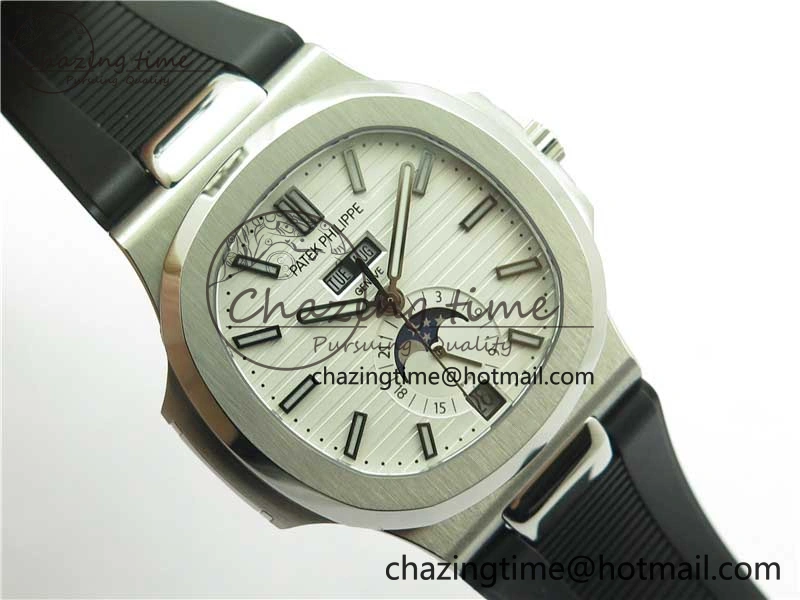 Nautilus 5726 Complicated SS GRF 1:1 Best Edition White Textured Dial on Black Rubber Strap A324 V Comfortable 8871