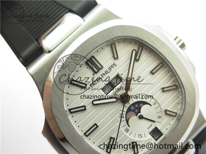 Nautilus 5726 Complicated SS GRF 1:1 Best Edition White Textured Dial on Black Rubber Strap A324 V Comfortable 8871