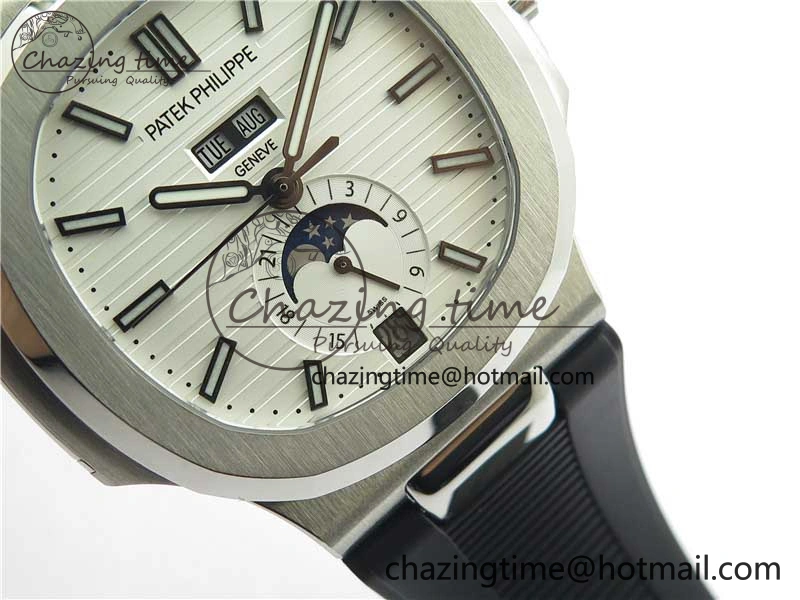 Nautilus 5726 Complicated SS GRF 1:1 Best Edition White Textured Dial on Black Rubber Strap A324 V Comfortable 8871
