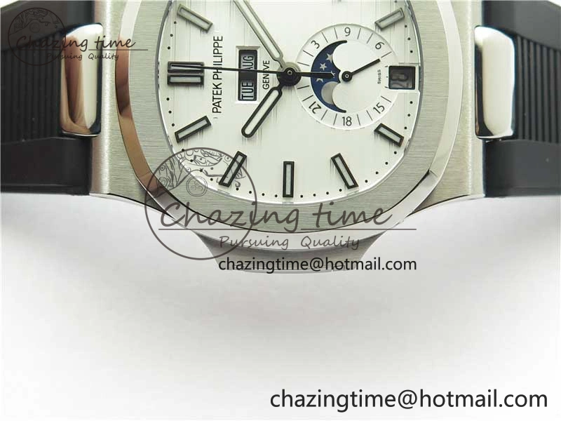 Nautilus 5726 Complicated SS GRF 1:1 Best Edition White Textured Dial on Black Rubber Strap A324 V Comfortable 8871