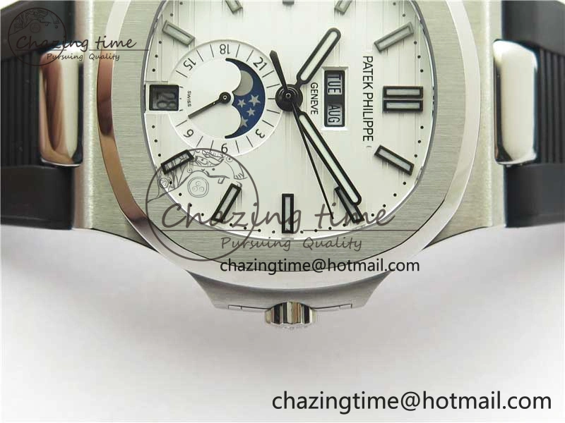 Nautilus 5726 Complicated SS GRF 1:1 Best Edition White Textured Dial on Black Rubber Strap A324 V Comfortable 8871