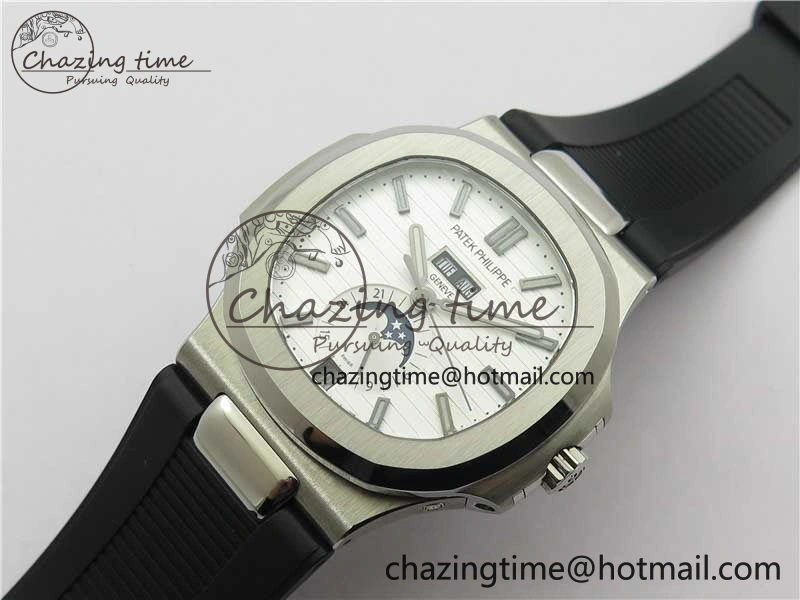 Nautilus 5726 Complicated SS GRF 1:1 Best Edition White Textured Dial on Black Rubber Strap A324 V Comfortable 8871