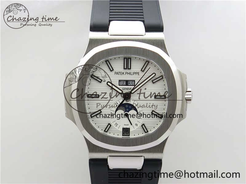 Nautilus 5726 Complicated SS GRF 1:1 Best Edition White Textured Dial on Black Rubber Strap A324 V Comfortable 8871