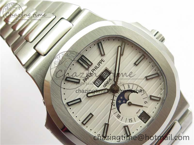 Nautilus 5726 Complicated SS GRF 1:1 Best Edition White Textured Dial on SS Bracelet A324 V Breathable 8875