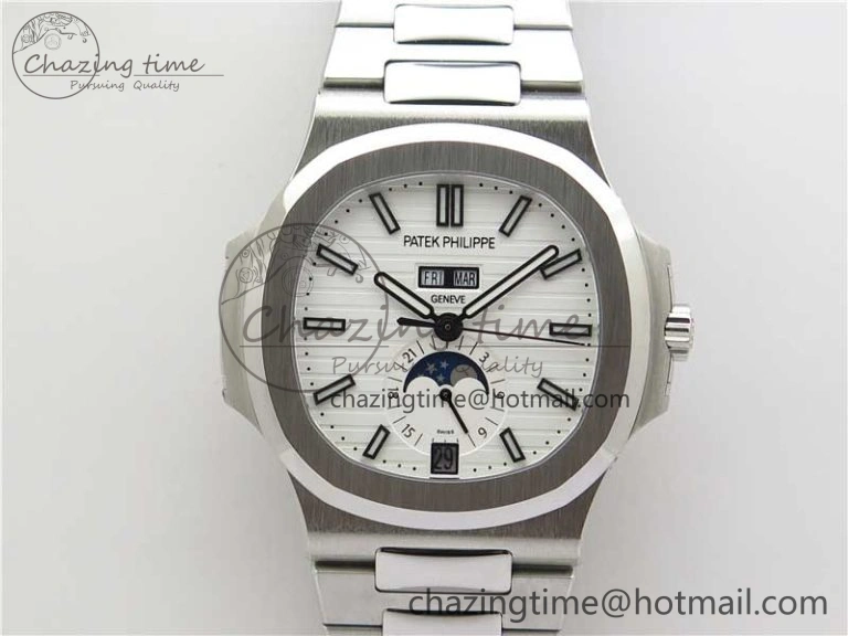 Nautilus 5726 Complicated SS GRF 1:1 Best Edition White Textured Dial on SS Bracelet A324 V Breathable 8875