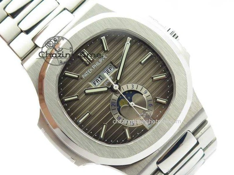 Nautilus 5726 Complicated SS Gray Textured Dial On SS Bracelet A Breathable 9070