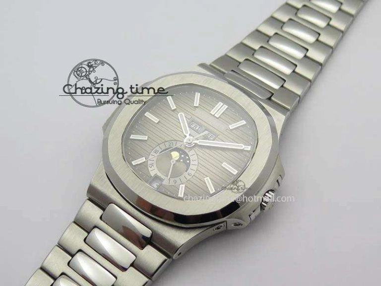 Nautilus 5726 Complicated SS Gray Textured Dial On SS Bracelet A Breathable 9070