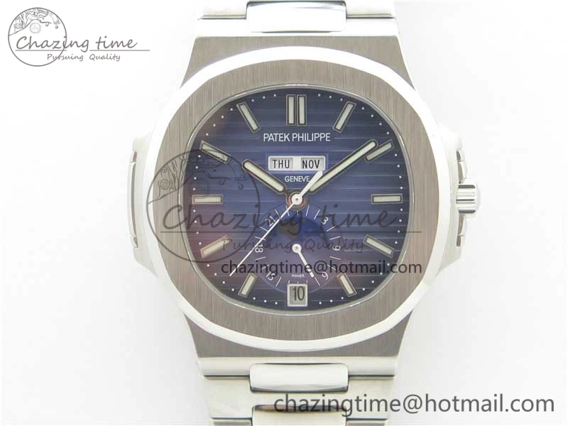 Nautilus 5726 Complicated SS KMF Best Edition Blue Textured Dial on SS Bracelet A324 V Premium 8965