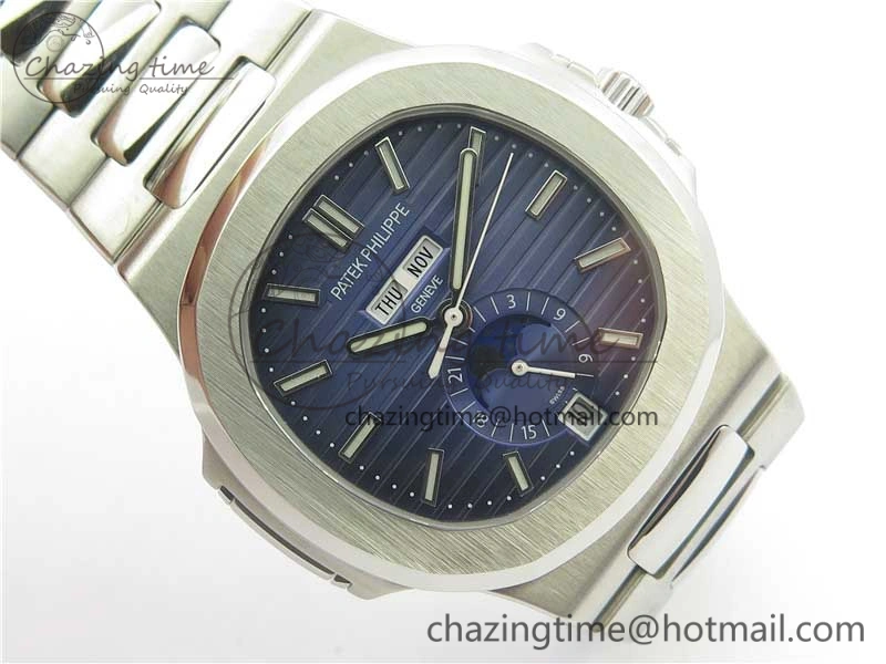 Nautilus 5726 Complicated SS KMF Best Edition Blue Textured Dial on SS Bracelet A324 V Premium 8965