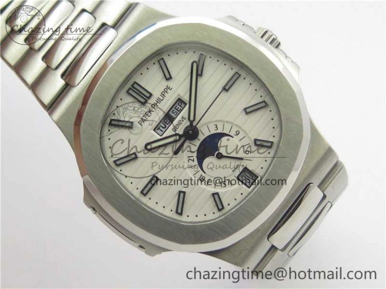 WrinkleFree Nautilus 5726 Complicated SS KMF Best Edition White Textured Dial on SS Bracelet A324 V 8967