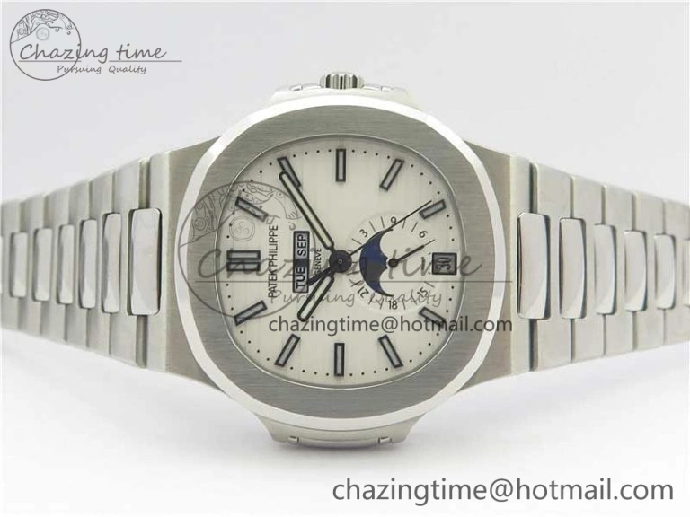 WrinkleFree Nautilus 5726 Complicated SS KMF Best Edition White Textured Dial on SS Bracelet A324 V 8967