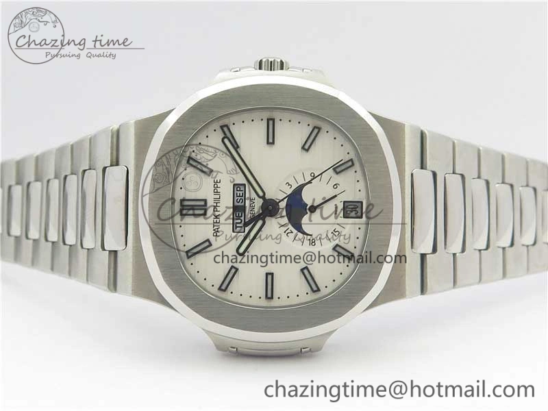 WrinkleFree Nautilus 5726 Complicated SS KMF Best Edition White Textured Dial on SS Bracelet A324 V 8967