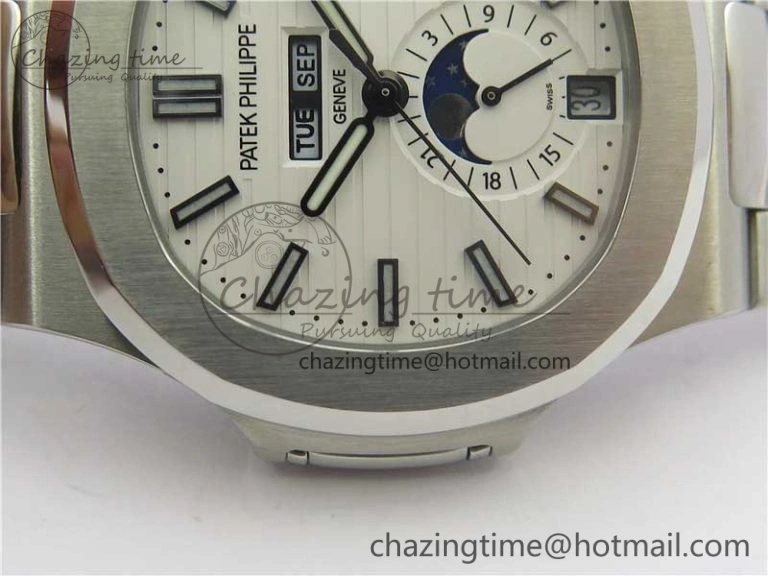 WrinkleFree Nautilus 5726 Complicated SS KMF Best Edition White Textured Dial on SS Bracelet A324 V 8967