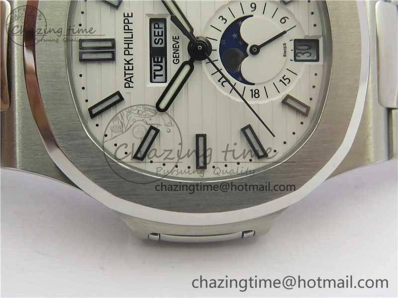 WrinkleFree Nautilus 5726 Complicated SS KMF Best Edition White Textured Dial on SS Bracelet A324 V 8967
