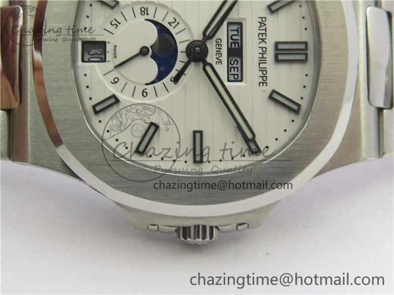 WrinkleFree Nautilus 5726 Complicated SS KMF Best Edition White Textured Dial on SS Bracelet A324 V 8967