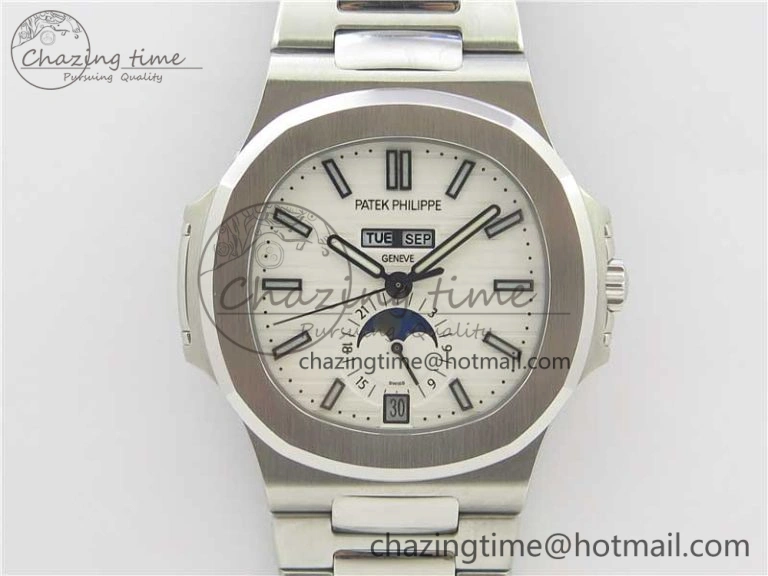 WrinkleFree Nautilus 5726 Complicated SS KMF Best Edition White Textured Dial on SS Bracelet A324 V 8967