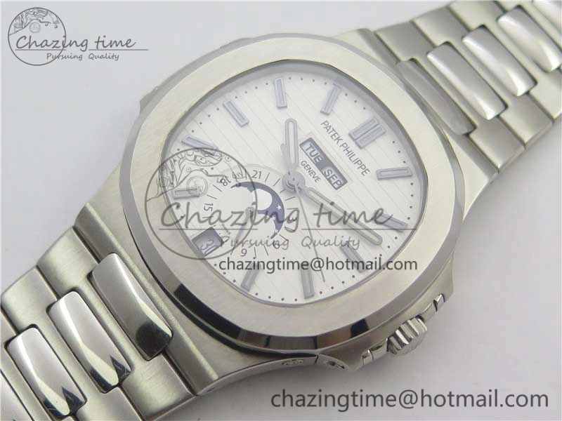 WrinkleFree Nautilus 5726 Complicated SS KMF Best Edition White Textured Dial on SS Bracelet A324 V 8967
