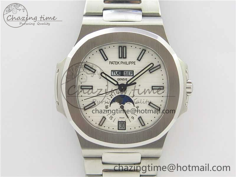 WrinkleFree Nautilus 5726 Complicated SS KMF Best Edition White Textured Dial on SS Bracelet A324 V 8967